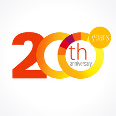 200 years anniversary chart logo. Template emblem 200th years anniversary with a circle in the form of a colored graph and the number 20 - obrazy, fototapety, plakaty