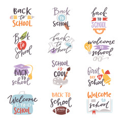 Back to school logo badge lettering design text vector set illustration