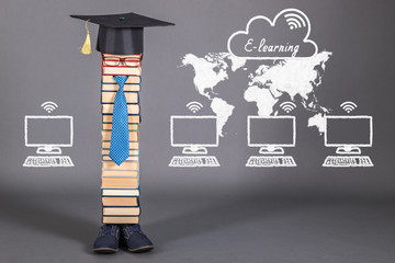 E-Learning funny education concept with unusual teacher