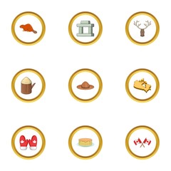 Canada travel icons set, cartoon style