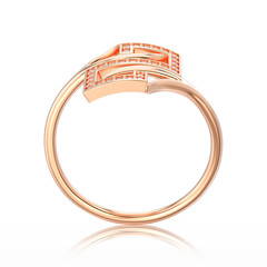 3D illustration isolated rose gold engagement decorative diamond ring with reflection