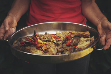 Roasted eggplant in a tray