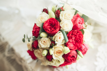 Wonderful luxury wedding bouquet of different flowers