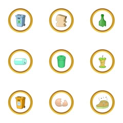 Litter icons set, cartoon style