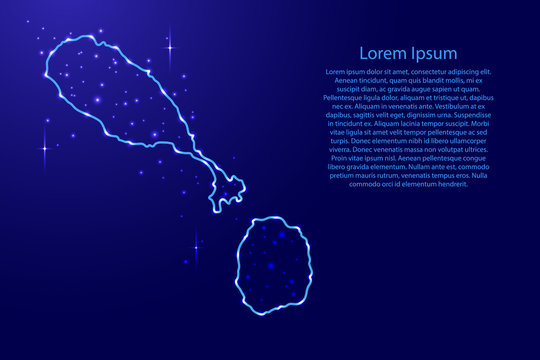 Map Saint Kitts and Nevis from the contours network blue, luminous space stars of vector illustration