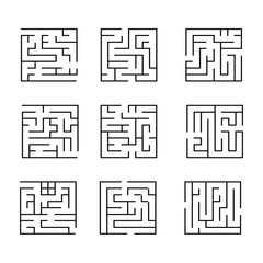 Collection №2 of easy maze puzzle game. Black and white labyrinth business concept. Labyrinth for smart kids and children 