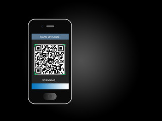 Scanning QR code on smartphone screen, financial technology concept and payment idea