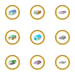 Logistic building icons set, cartoon style