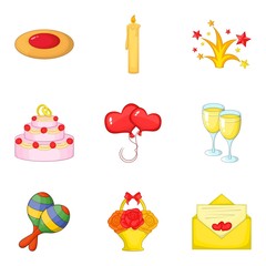 Solemn event icons set, cartoon style