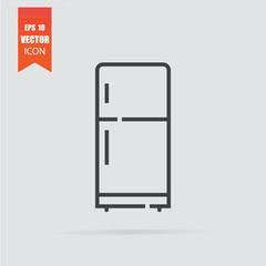 Fridge icon in flat style isolated on grey background.
