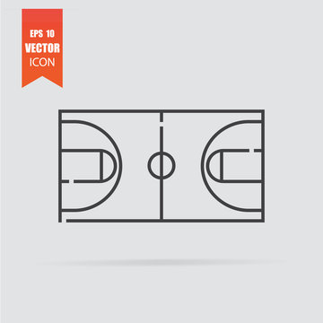 Basketball field icon in flat style isolated on grey background.