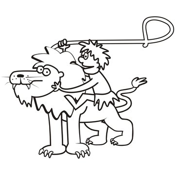 lion and a tamer, coloring page,