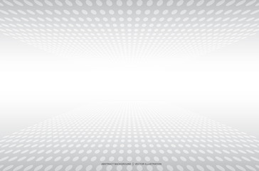 white & grey abstract dots perspective background, vector illustration