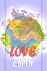 Love Earth Bright Poster with Planet Illustration