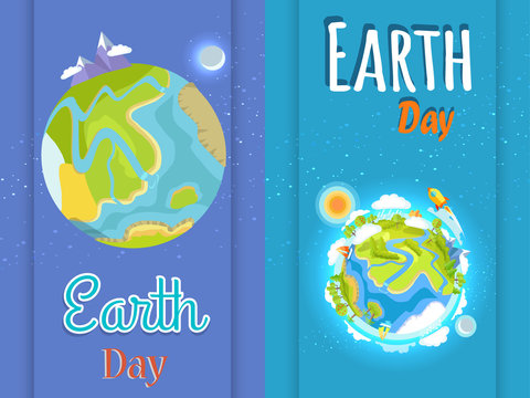 Earth Day Bright Posters with Planet Illustration