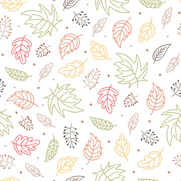 Seamless repeat pattern with autumn leaves illustration. Wallpaper design. Scrapbook page. Vector.