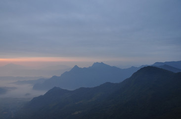 Naklejka na ściany i meble Top view landscape of mountain in morning