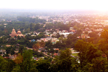 Small town located in Uttrakhand elevated view.
