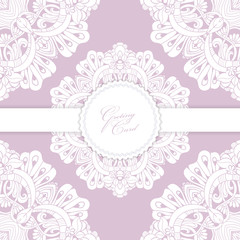 greeting card with lace for wedding, birthday and other holidays. Vector frame.