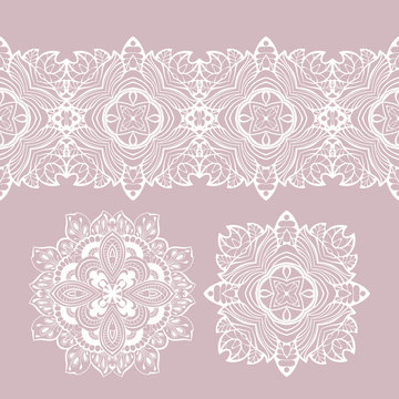 set of vector elements for design. white lace, doilies.