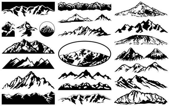Vector collection of mountains landscape silhouettes and labels