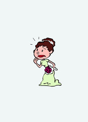 Bride worried and restless. Vector isolated character.