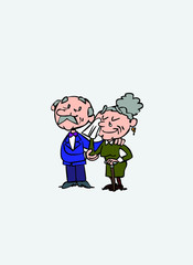 Excited family at the wedding. The grandmother cries. Vector isolated character.