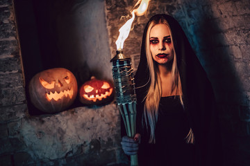 Fototapeta premium Halloween black witch