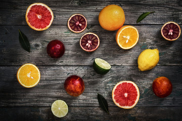 Citrus fruits on a rustic background
