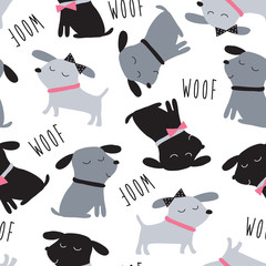 seamless cute dogs animal pattern vector illustration