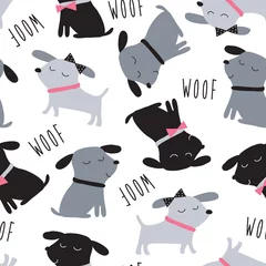 Foto op Plexiglas Honden naadloze schattige honden dier patroon vectorillustratie