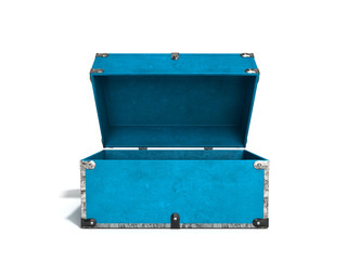 Open Vintage blue hand safe box 3d render on white