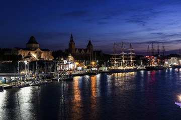 Final The Tall Ships Races in Szczecin 2017. Ships and cityscape.