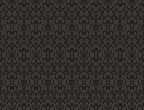 Thai vintage seamless pattern vector abstract background, black on gray © shark749