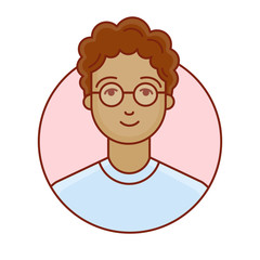Portrait of a African man. Face. The head of a curly-haired guy. Avatar for the profile. Linear vector illustration