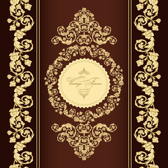 Vintage  luxury greeting card. Vector ornate gold border. Template for design.