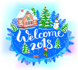 Round New Year banner welcome 2018