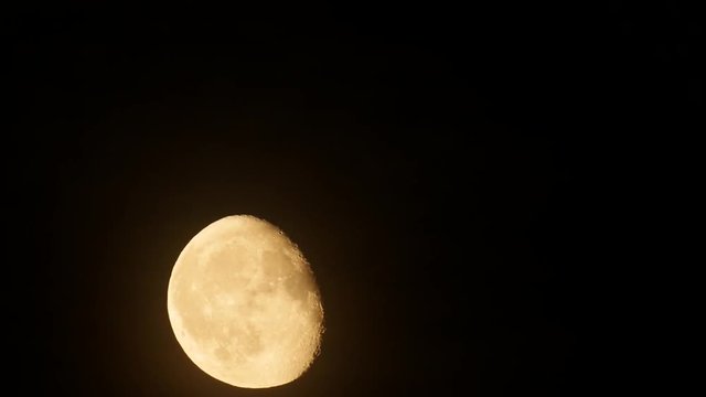 Moon rise in the dark sky, real-time.