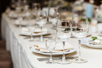 Closeup shot of empty wine glasses