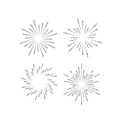 Outline firework explosion shapes isolated on white.