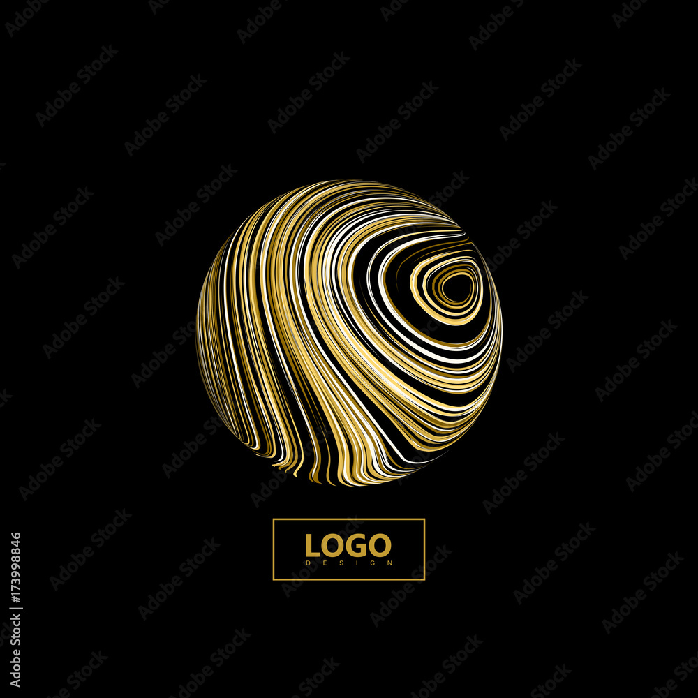 Poster abstract 3d sphere textured with swirled colorful lines.