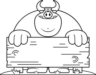 Cartoon Bull Wood Sign