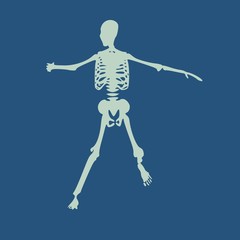 Human skeleton in fighting pose. Halloween party design template
