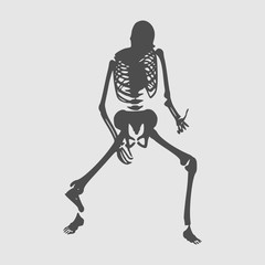 Human skeleton playing on virtual guitar. Vector illustration. Halloween party design template