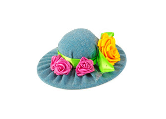 hat for a doll with flowers isolated on a white background