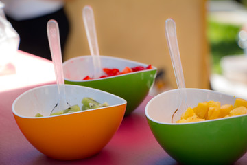 fresh food salads in colorful bowls