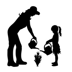 Vector silhouette of family on white background.