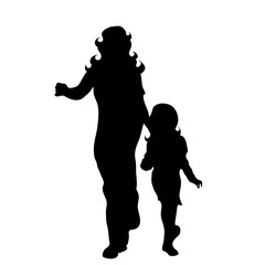Vector silhouette of family on white background.