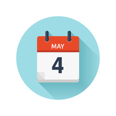 May 4. Vector flat daily calendar icon. Date and time, day, month 2018. Holiday. Season.