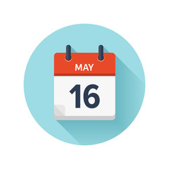 May 16. Vector flat daily calendar icon. Date and time, day, month 2018. Holiday. Season.